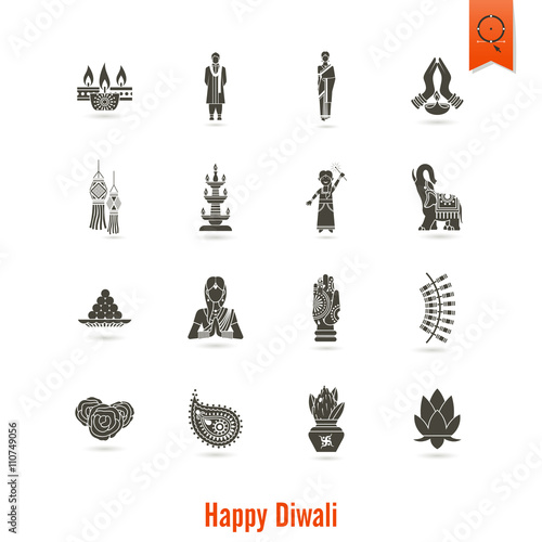 Diwali. Indian Festival Icons