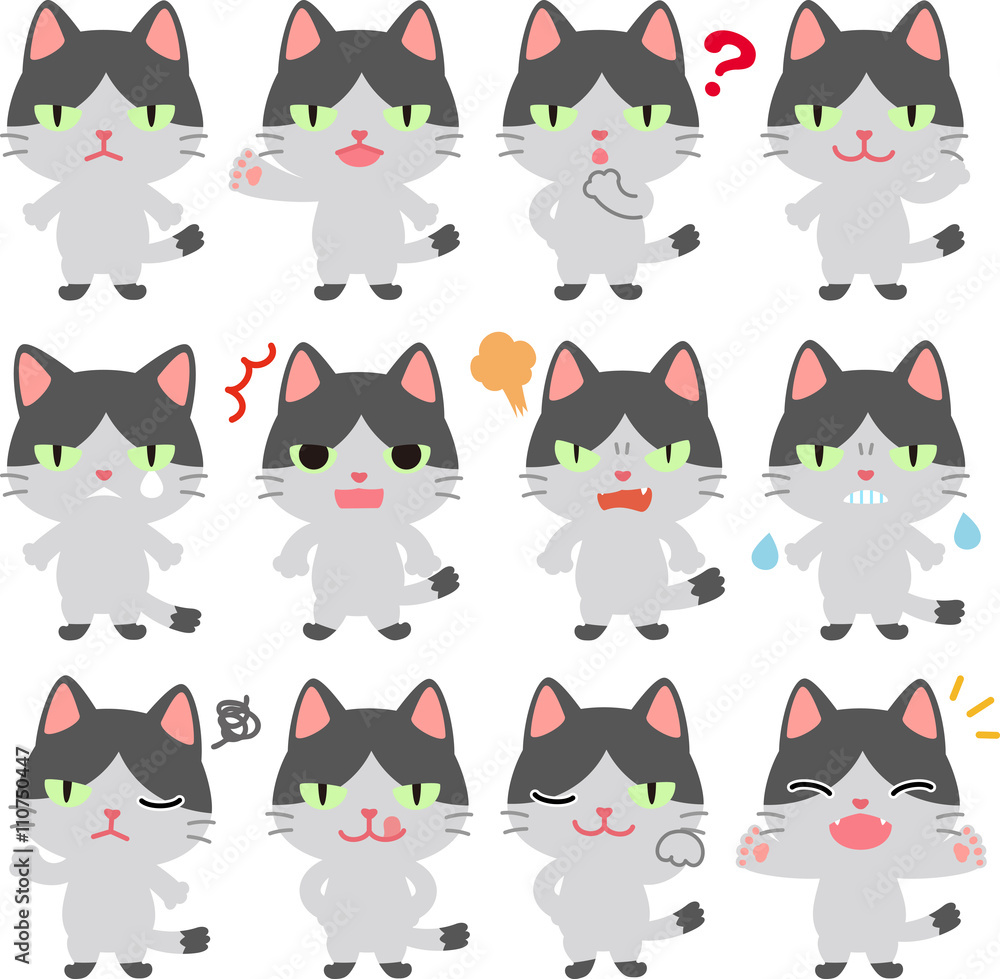 目つきの悪いブチ猫のイラストセット Stock ベクター Adobe Stock 目つきの悪いブチ猫のイラストセット Stock ベクター Adobe Stock
