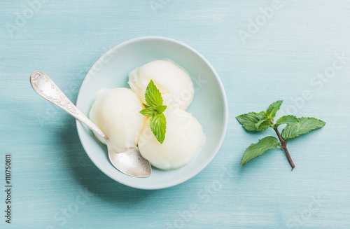 lemon sorbet ice cream with mint photo