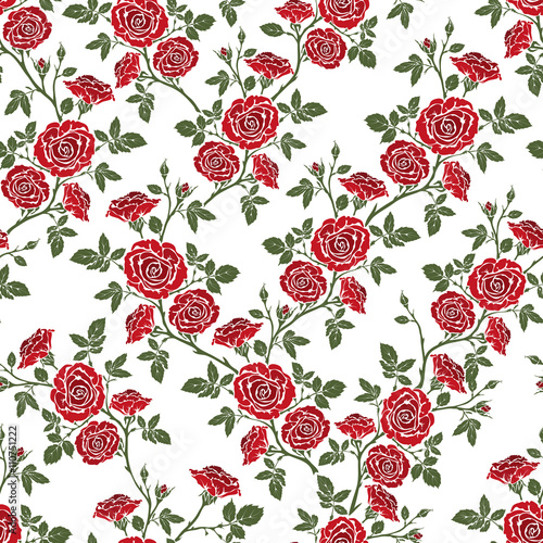 Vector seamless pattern - romantic red roses.