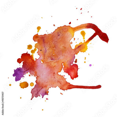 Watercolor spot with droplets, smudges, stains, splashes. Colorful multicolor blot in grunge style. 