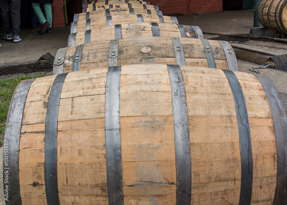Close up of Rolling Bourbon Barrels Close up of Rolling Bourbon Barrels