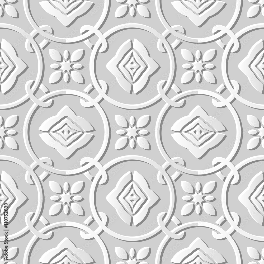 Seamless 3D white paper cut art background 427 round circle cross chain flower Seamless 3D white paper cut art background 427 round circle cross chain flower