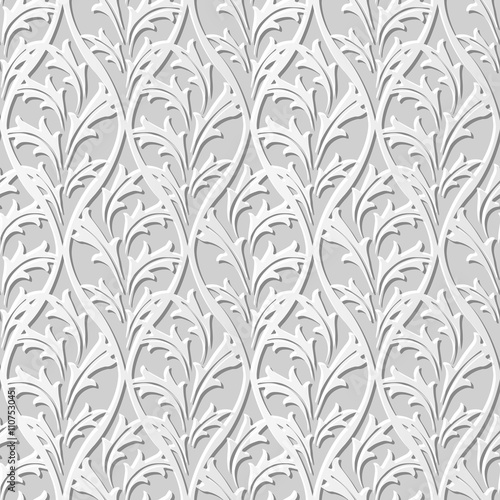 Seamless 3D white paper cut art background 430 vintage nature leaf cross