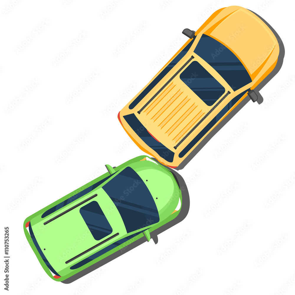 Car crash. Accident in the back of the cars Top view. Flat style Stock  Vector