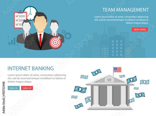 Team management and internet  banking flat banner