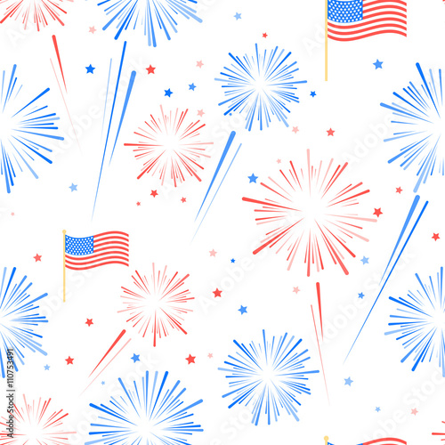 Seamles pattern Fireworks, American flag and stars
