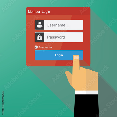 Hand pressing login button in member login window dialog