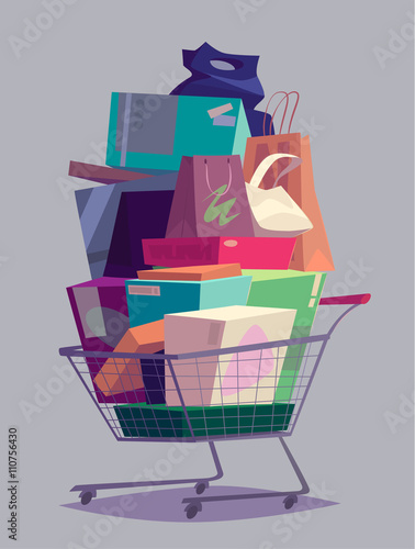 Big full shopping cart. Vector illustration. photo