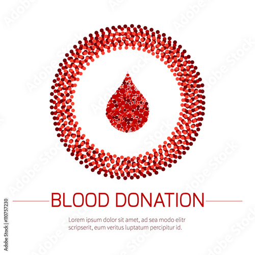 Blood donation medical poster. Vector illustration of a drop of blood in a circle made of dots on white background. Blood transfusion. World Blood Donor Day.