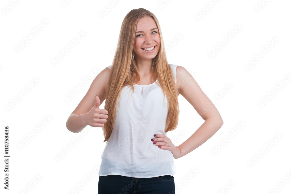 Blondwoman with thumbs up Blondwoman with thumbs up