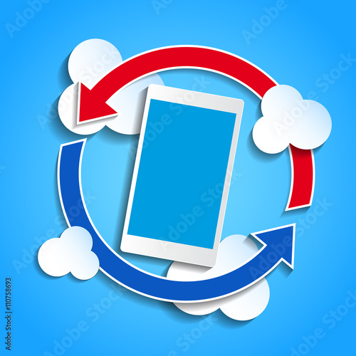Cloud computing concept. Smartphone synchronizing data