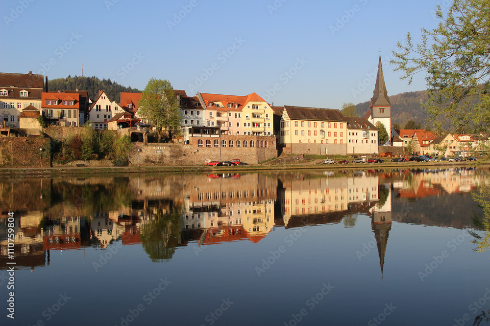 Spiegelung Neckargemünds im Neckar