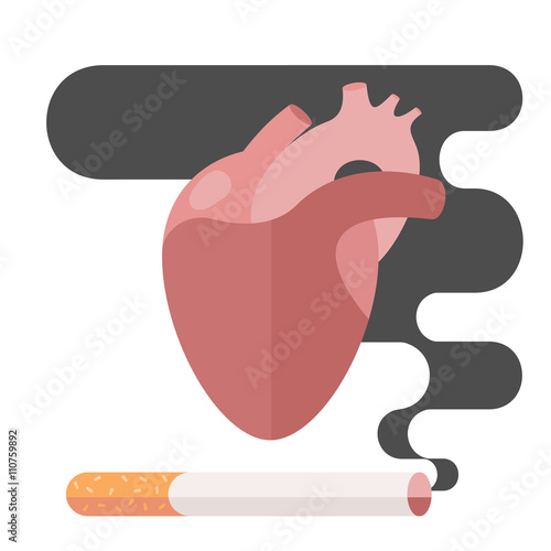 Icons about smoking, vector illustration flat, the dangers of smoking, health problems due to smoking,  human heart, nicotine dangerous, danger to life and limb due to nicotine