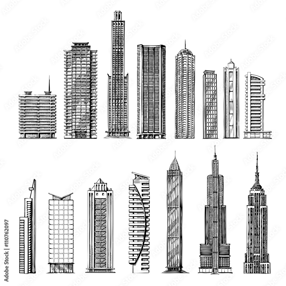 city. hand-drawn sketch skyscrapers. vector illustration