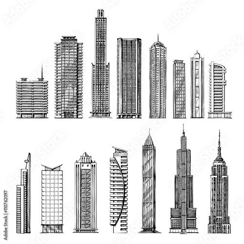 city. hand-drawn sketch skyscrapers. vector illustration