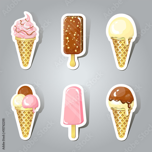 Set of sweet ice cream stikers