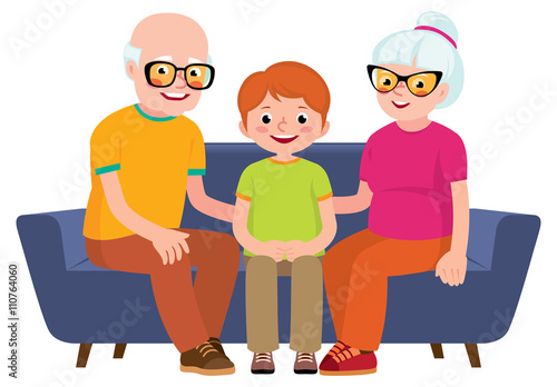 Family portrait of a grandmother, grandfather and grandson sitti