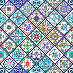 Keuken achterwand Portugese tegeltjes patronen Kleurrijk patchwork patroon met ornamenten  © iulilel