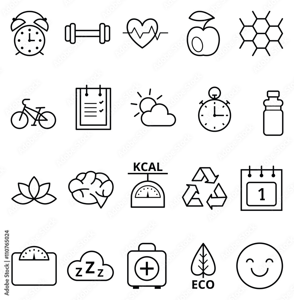 Set of linear vector web icons healthy ecological lifestyle - obrazy, fototapety, plakaty 