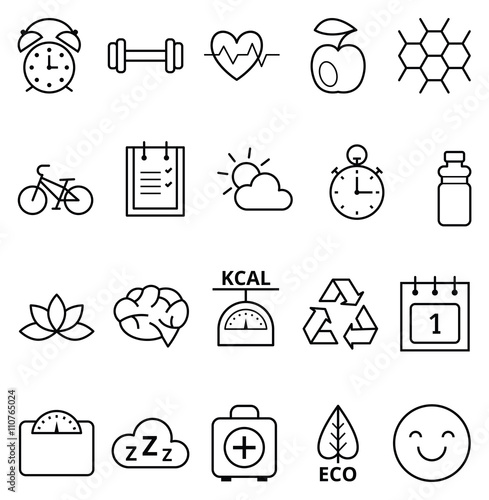 Set of linear vector web icons healthy ecological lifestyle