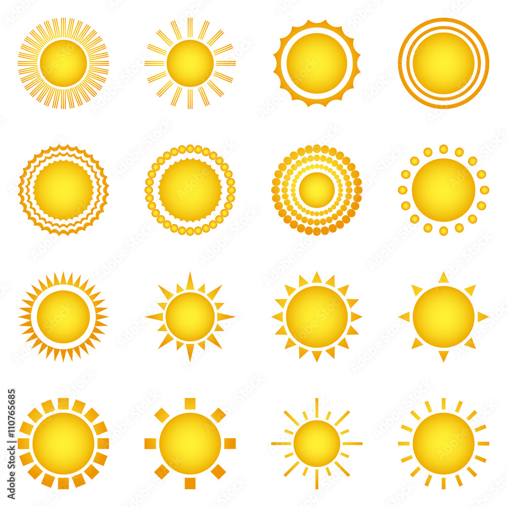 Set of sun icons isolated on white background Set of sun icons isolated on white background