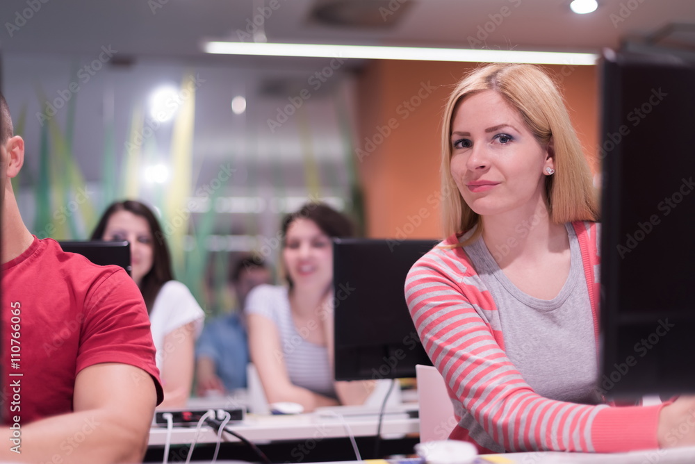 Fototapeta premium technology students group working in computer lab school class