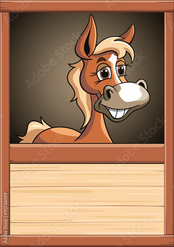 Fototapeta Naklejka Na Ścianę i Meble -  Cartoon Pferd Haflinger Stall Textfeld