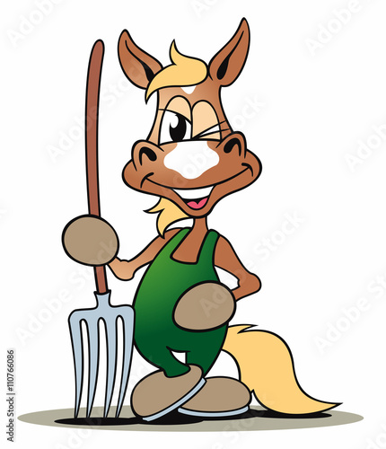 Fototapeta Naklejka Na Ścianę i Meble -  Comic Pferd Haflinger Heugabel zwinkern