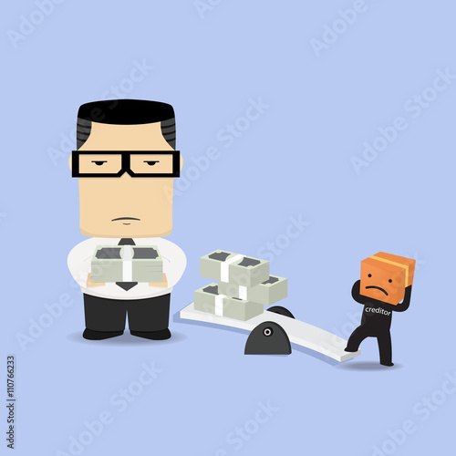 Businessman use coins balancing with creditor