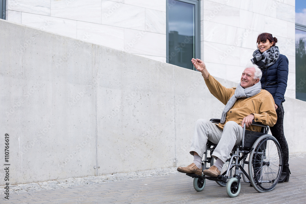 Disabled retiree spending time outdoors Disabled retiree spending time outdoors
