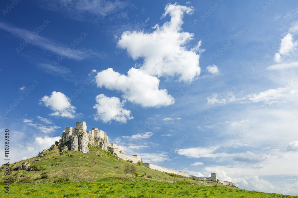 landscape with old castle and white clouds