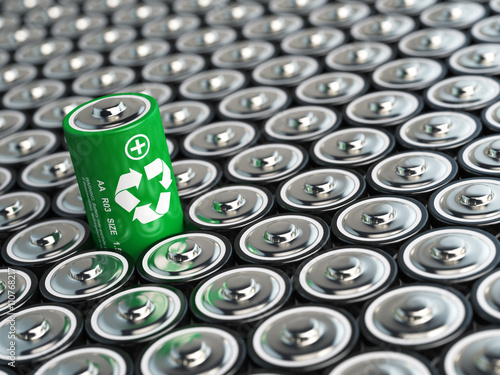 Battery recycling concept. Green energy, Background from battari