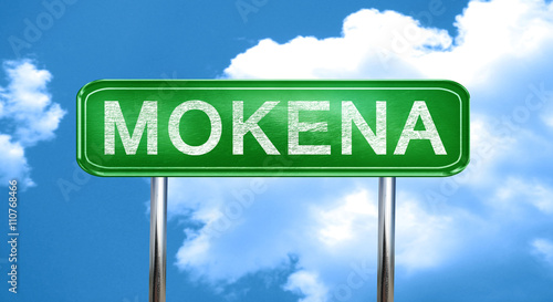 mokena vintage green road sign with highlights photo