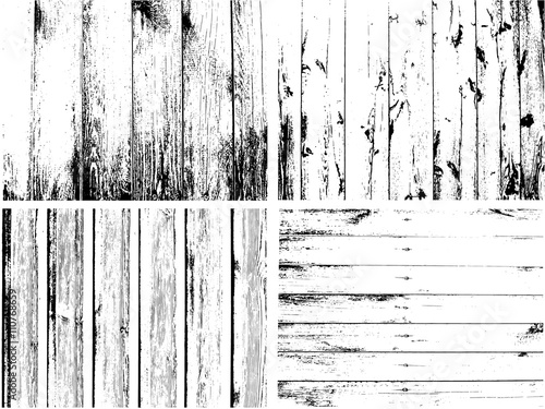 Wooden Planks distress overlay texture pack. Vector Grunge fence from  boards