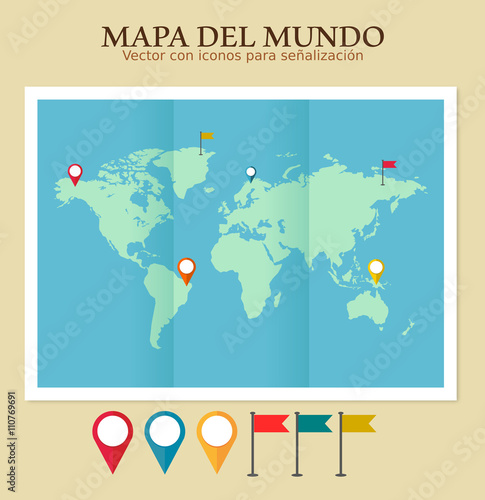 Vector mapa del mundo con iconos para señalizar