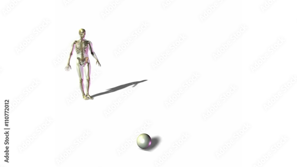Skeletal person kicking soccer ball
