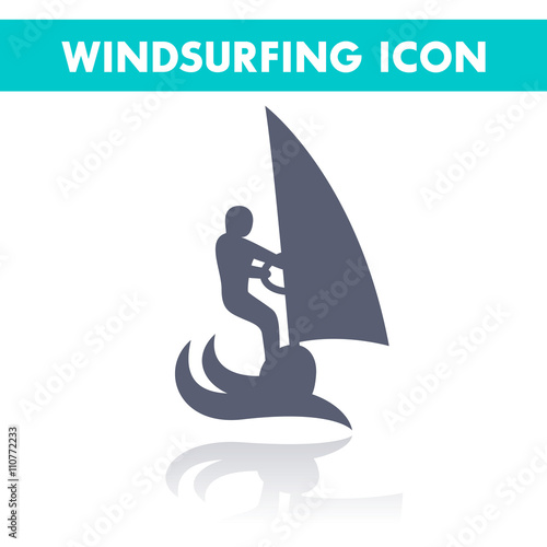 Windsurfing icon, windsurfer vector sign, man on surfboard with sail isolated on white, vector illustration