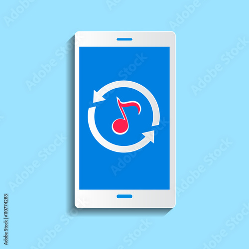 Upload music concept. Smartphone synchronizing