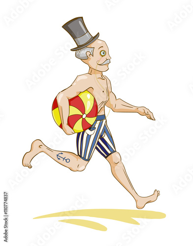 running man with beach ball