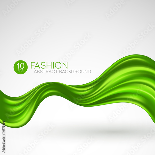 Green flying silk fabric. Fashion background. Vector illustration