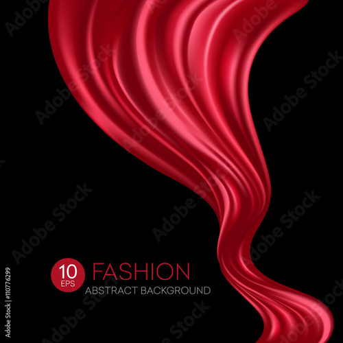 Red flying silk fabric. Fashion background. Vector illustration