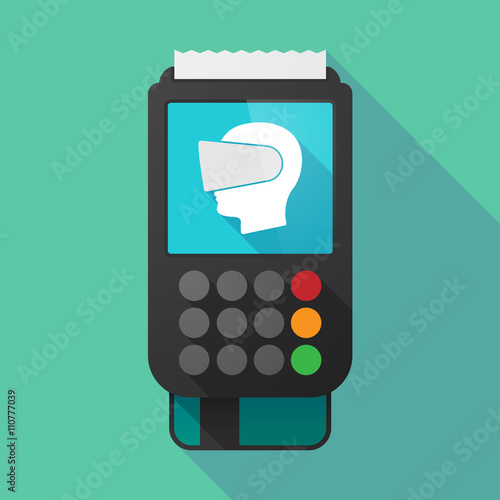 Long shadow dataphone with  a male head wearing a virtual realit