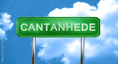 Cantanhede vintage green road sign with highlights photo