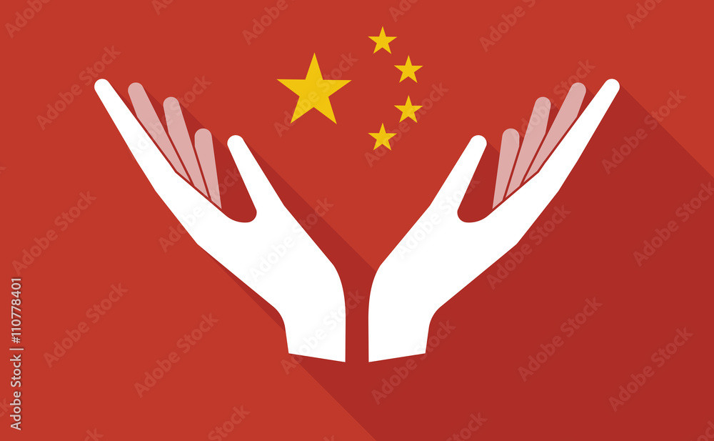 China long shadow flag with two hands offering China long shadow flag with two hands offering