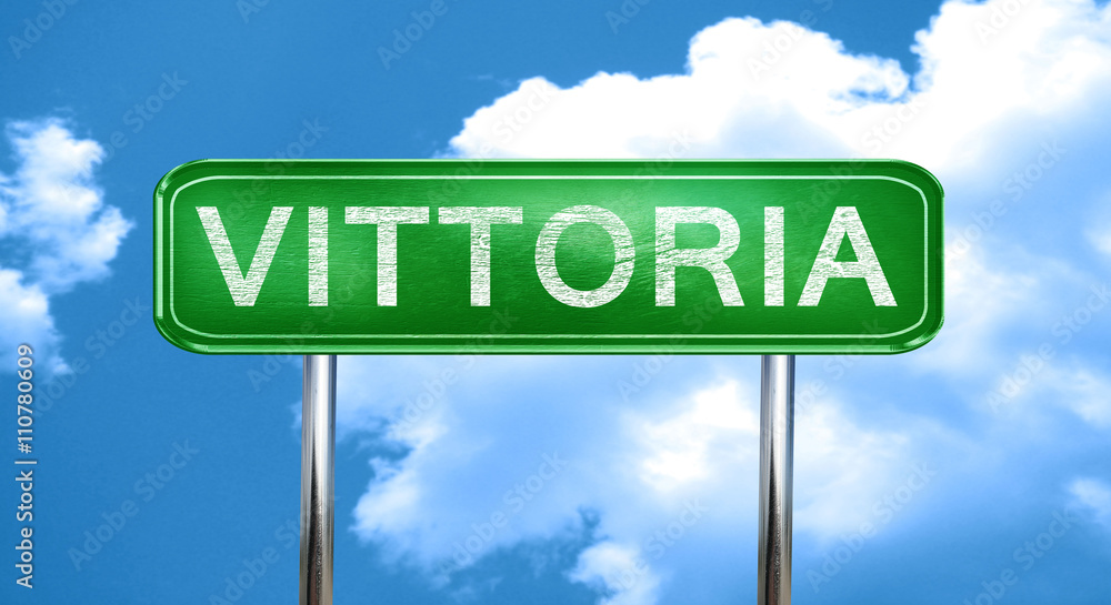 Obraz premium Vittoria vintage green road sign with highlights