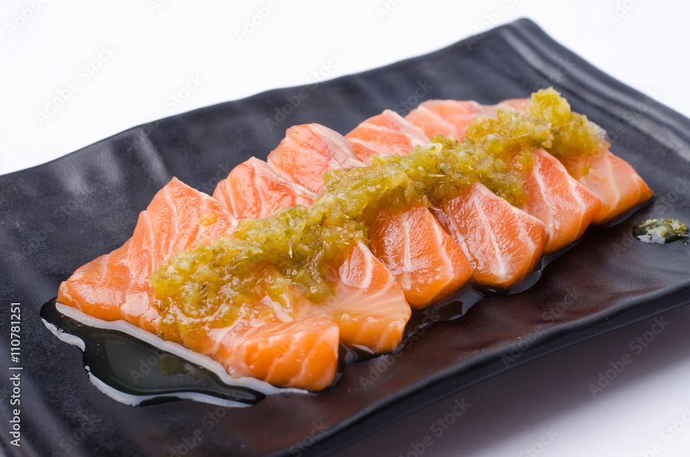 Slices of Salmon Served with Spicy Sauce Slices of Salmon Served with Spicy Sauce