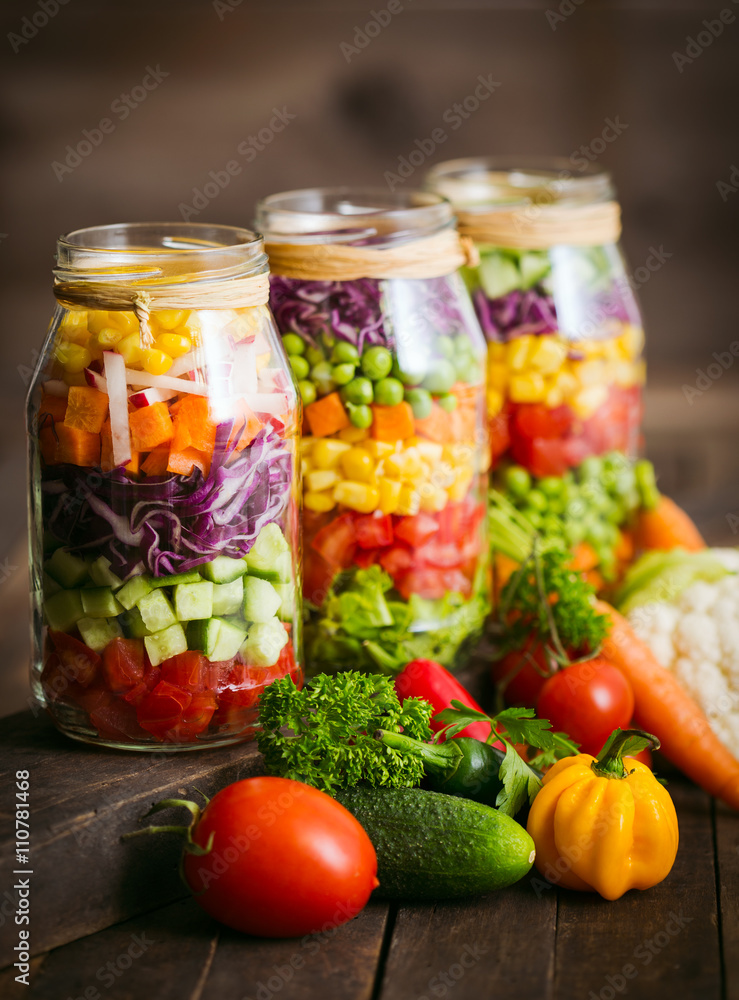 Fresh vegetable salad in a mason jar Fresh vegetable salad in a mason jar