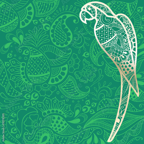 Summer travel background with gold parrot