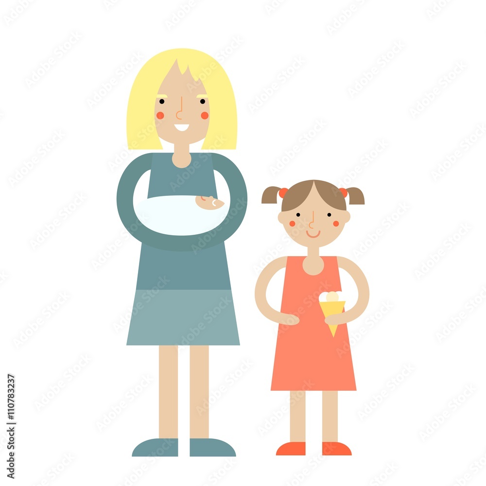 Mother with newborn child and litle daughter. Mother with newborn child and litle daughter.